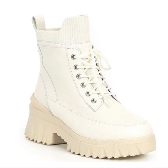 Off White / Ivory Lace-Up Lug Boots - Picture 1 of 11